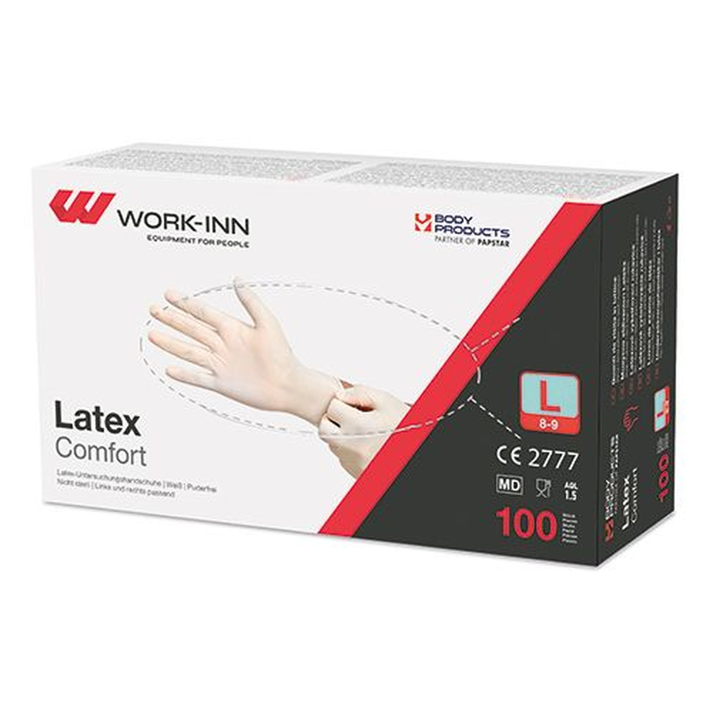 Papstar "WORK-INN" Handschuhe, Latex puderfrei "Comfort" weiss - natur Größe: L
