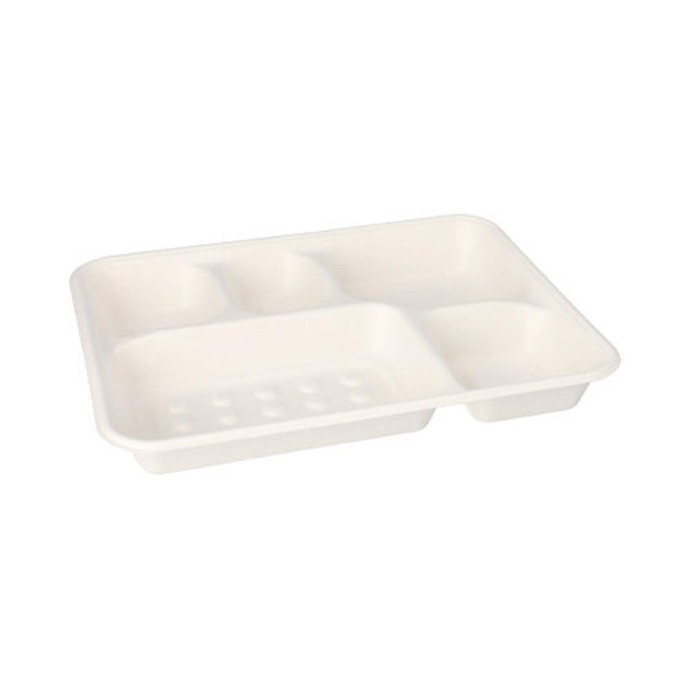 Papstar Menü-Trays, Zuckerrohr "pure" 5-geteilt 3,7 cm x 22 cm x 28,2 cm weiss
