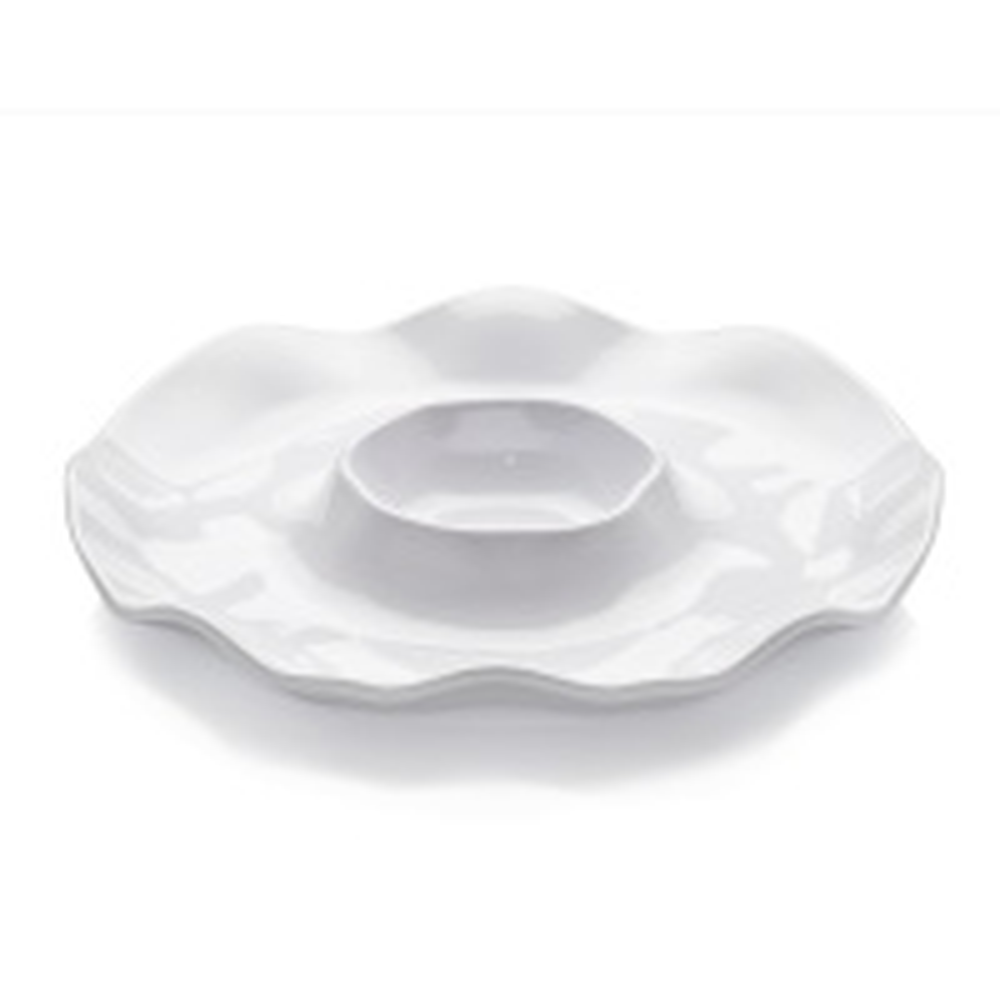 WAS Ruffle Round Chip & Dip Platte, Ø 40,6 cm, weiß, Melamin