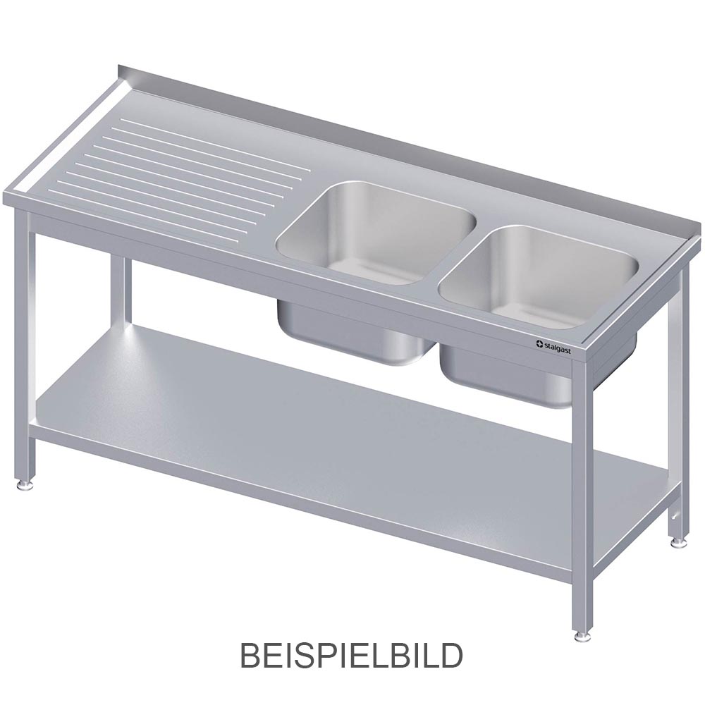 Stalgast Spültisch mit Grundboden, 1600x600x850 mm, mit zwei Becken links, mit A
