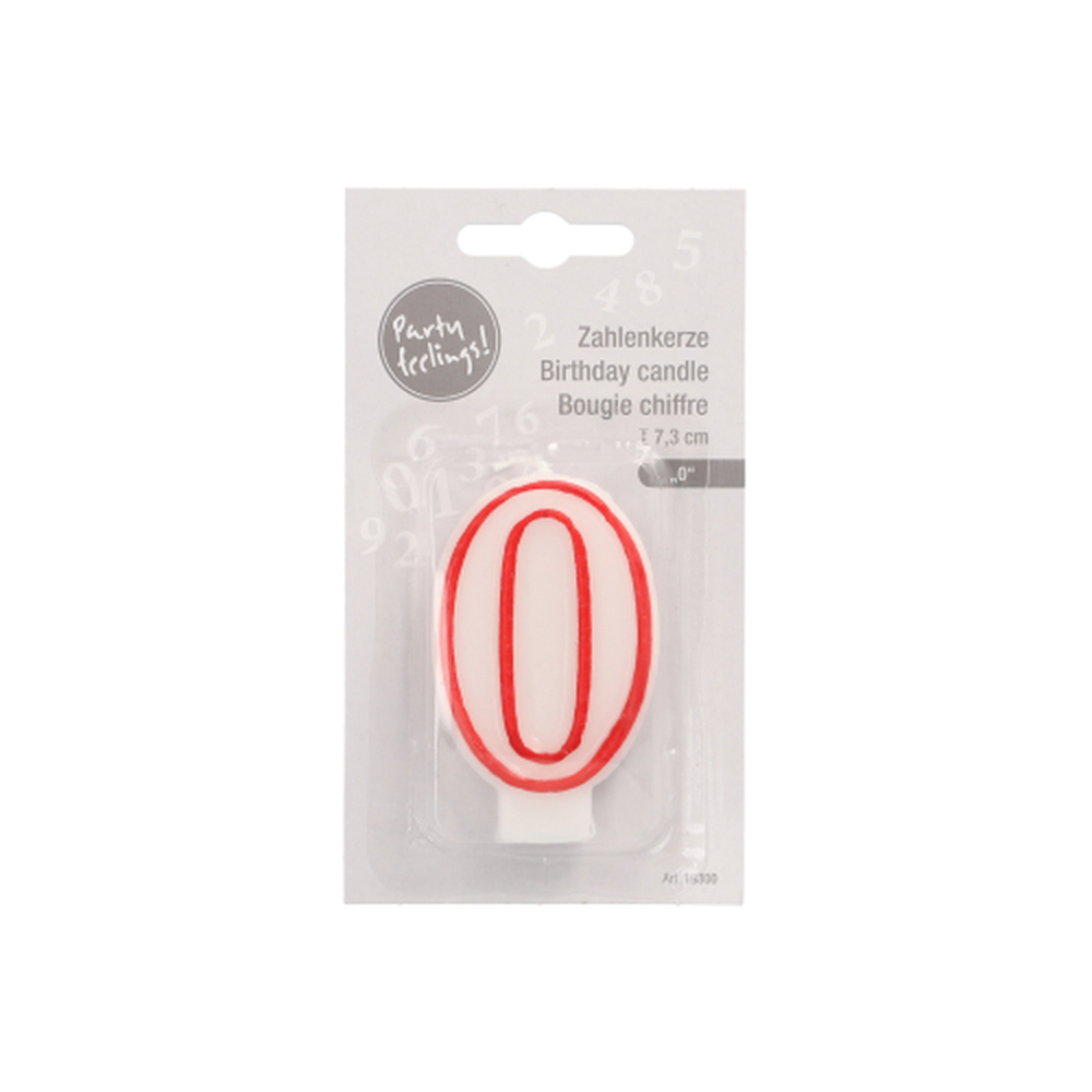 Papstar Zahlenkerze 7,3 cm weiss "0" mit rotem Rand