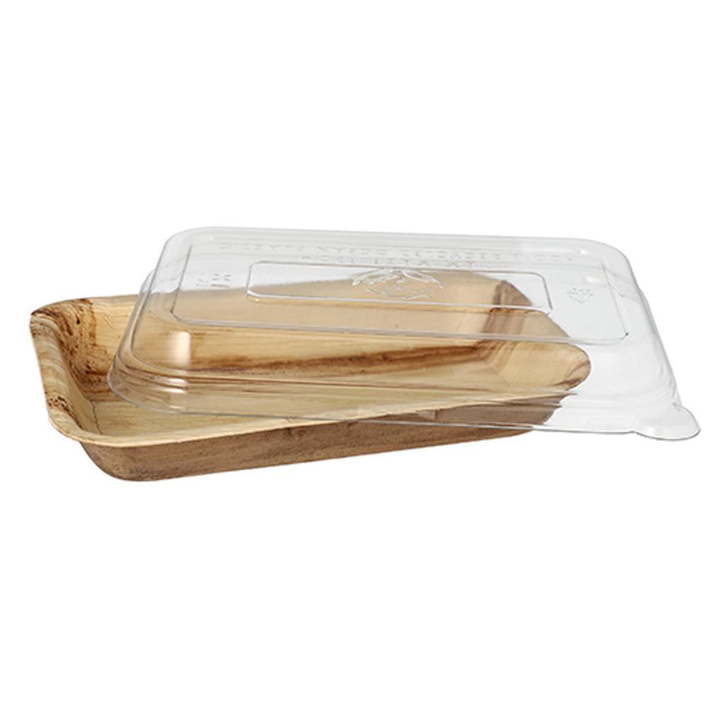 PAPSTAR Schalen, Palmblatt eckig 400 ml 5 cm x 14 cm x 20 cm mit rPET Deckel