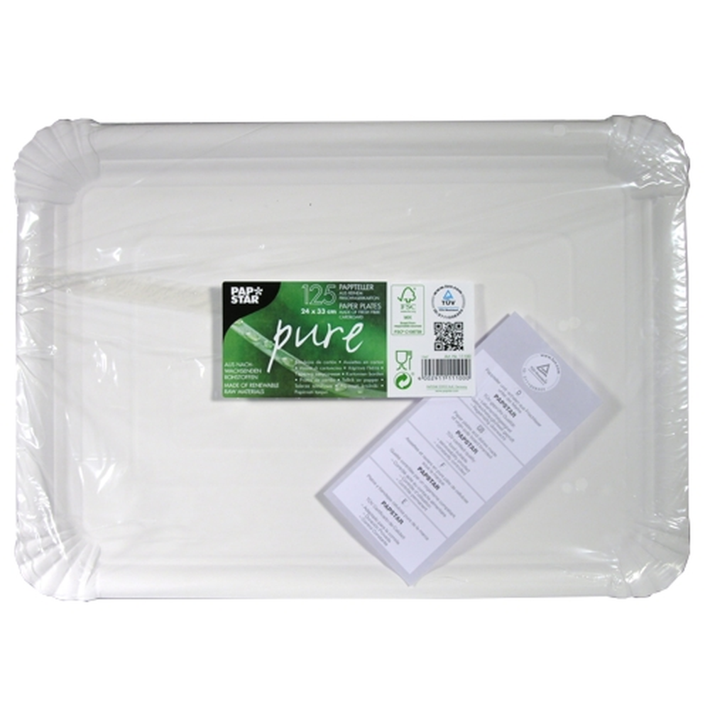 Papstar Teller, Pappe "pure" eckig 24 cm x 33 cm weiss