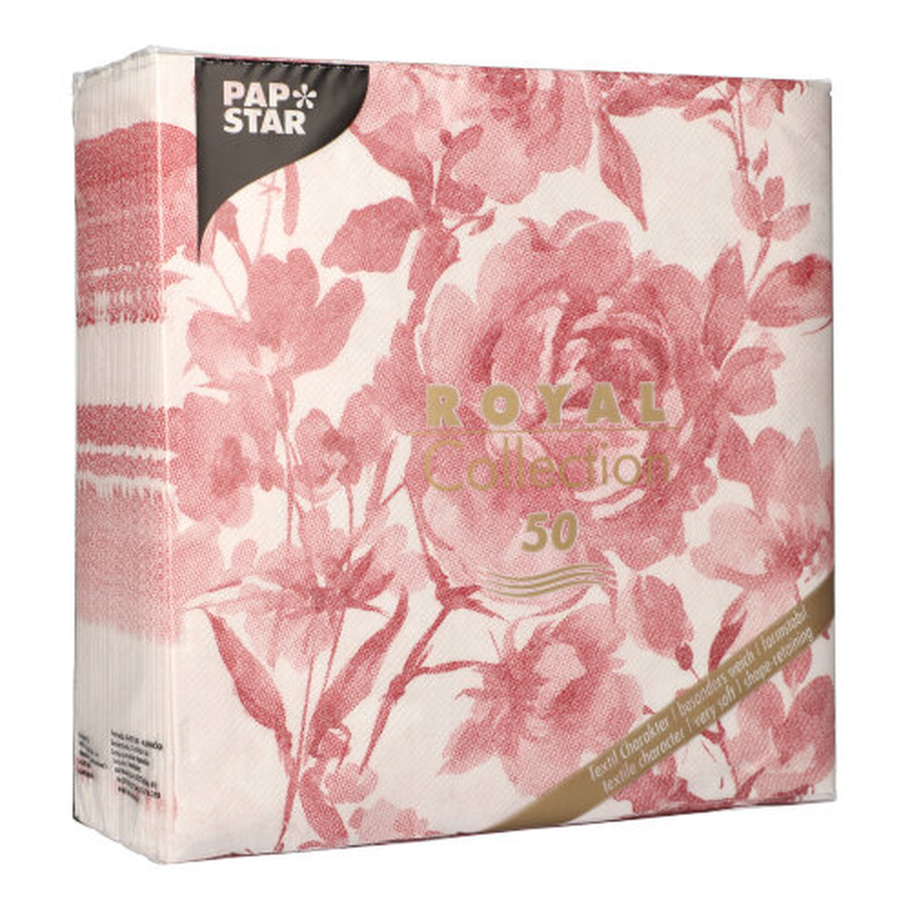 Papstar Servietten "ROYAL Collection" 1/4-Falz 40 cm x 40 cm bordeaux "Rose"