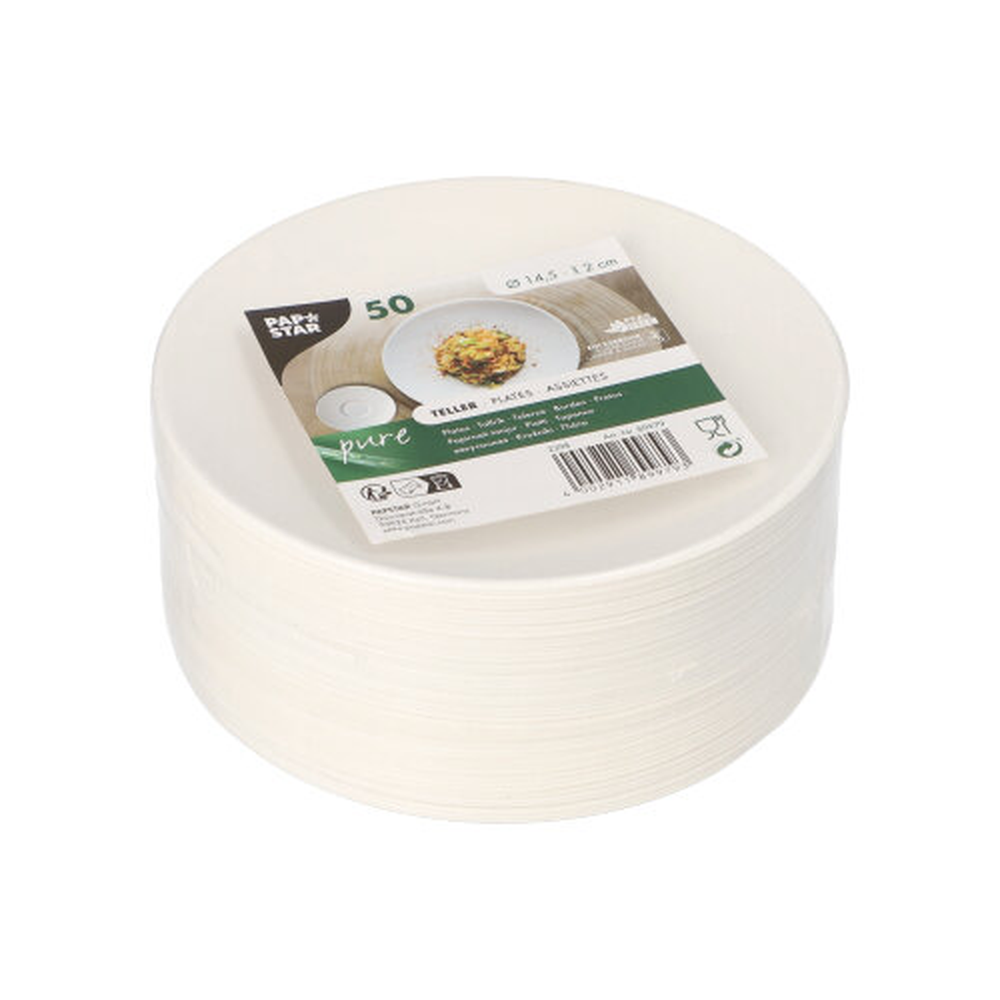 Papstar Teller Zuckerrohr "pure" rund Ø 14,5 cm · 2 cm weiss "Cella"