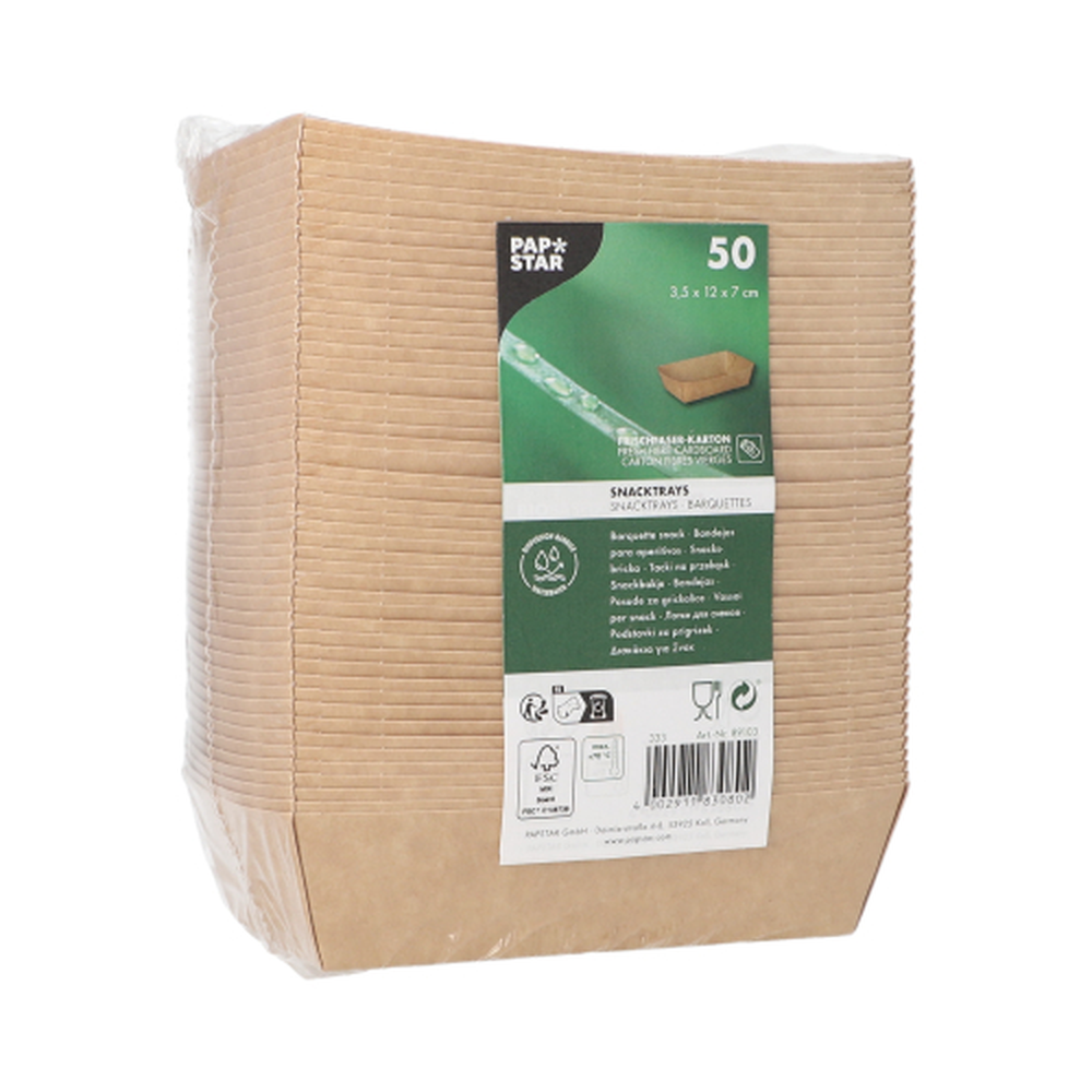 Papstar Snacktrays, Pappe "pure" 3,5 cm x 7 cm x 12 cm braun