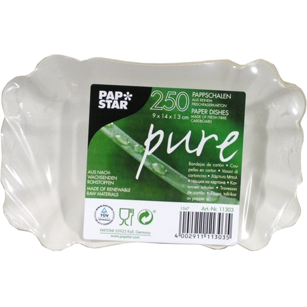 Papstar Schalen, Pappe "pure" eckig 9 cm x 14 cm x 3 cm weiss