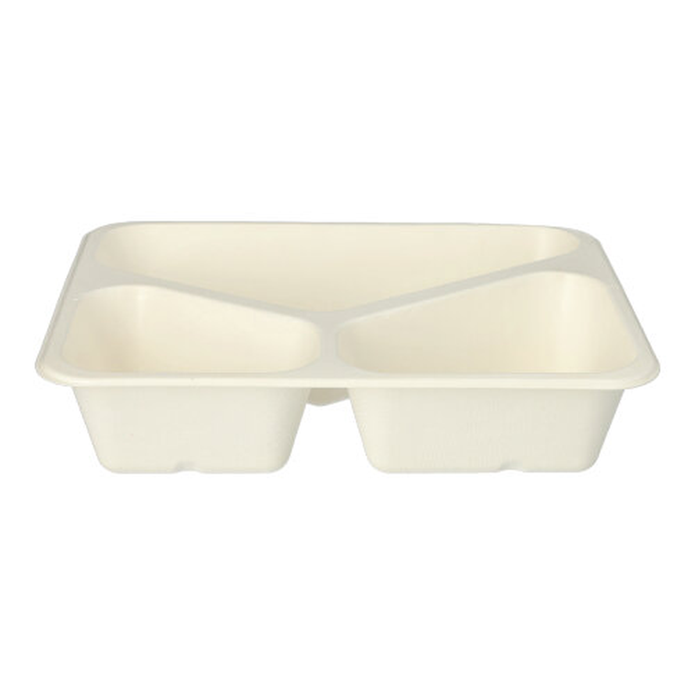 PAPSTAR Siegelschalen Zuckerrohr, PLA beschichtet 3-geteilt 1000 ml 4,9 cm x
