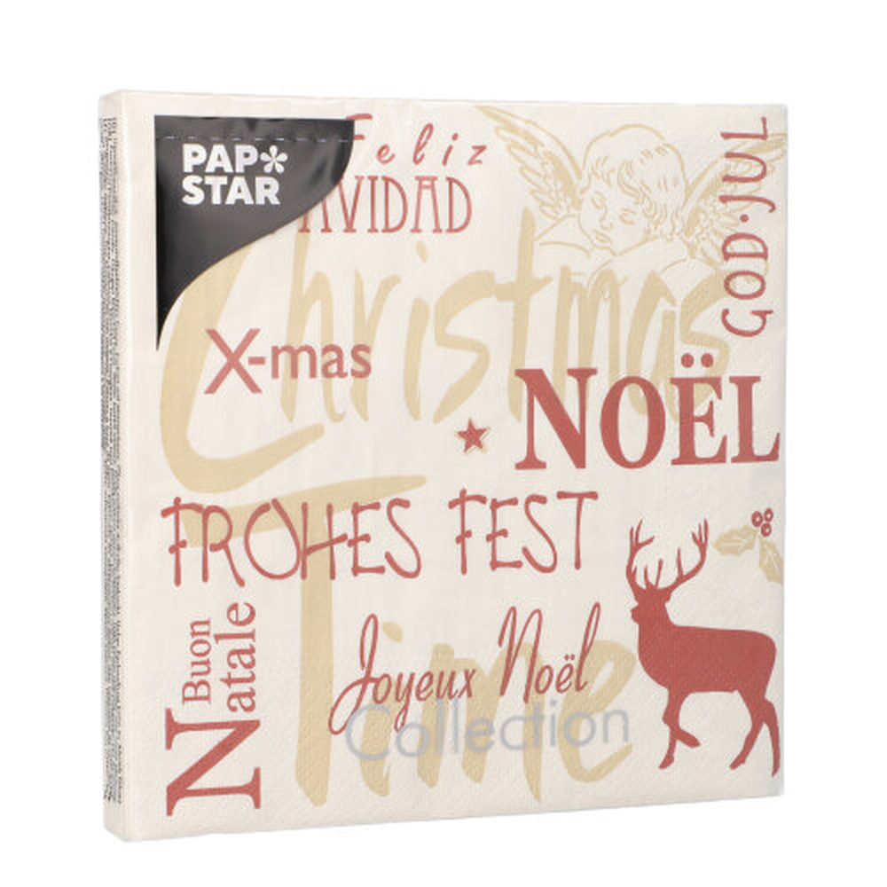 Papstar Servietten, 3-lagig 1/4-Falz 33 cm x 33 cm "Christmas Time"