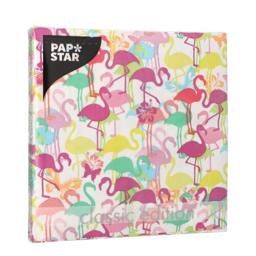 Papstar Servietten, 3-lagig 1/4-Falz 33 cm x 33 cm "Flamingoparty"