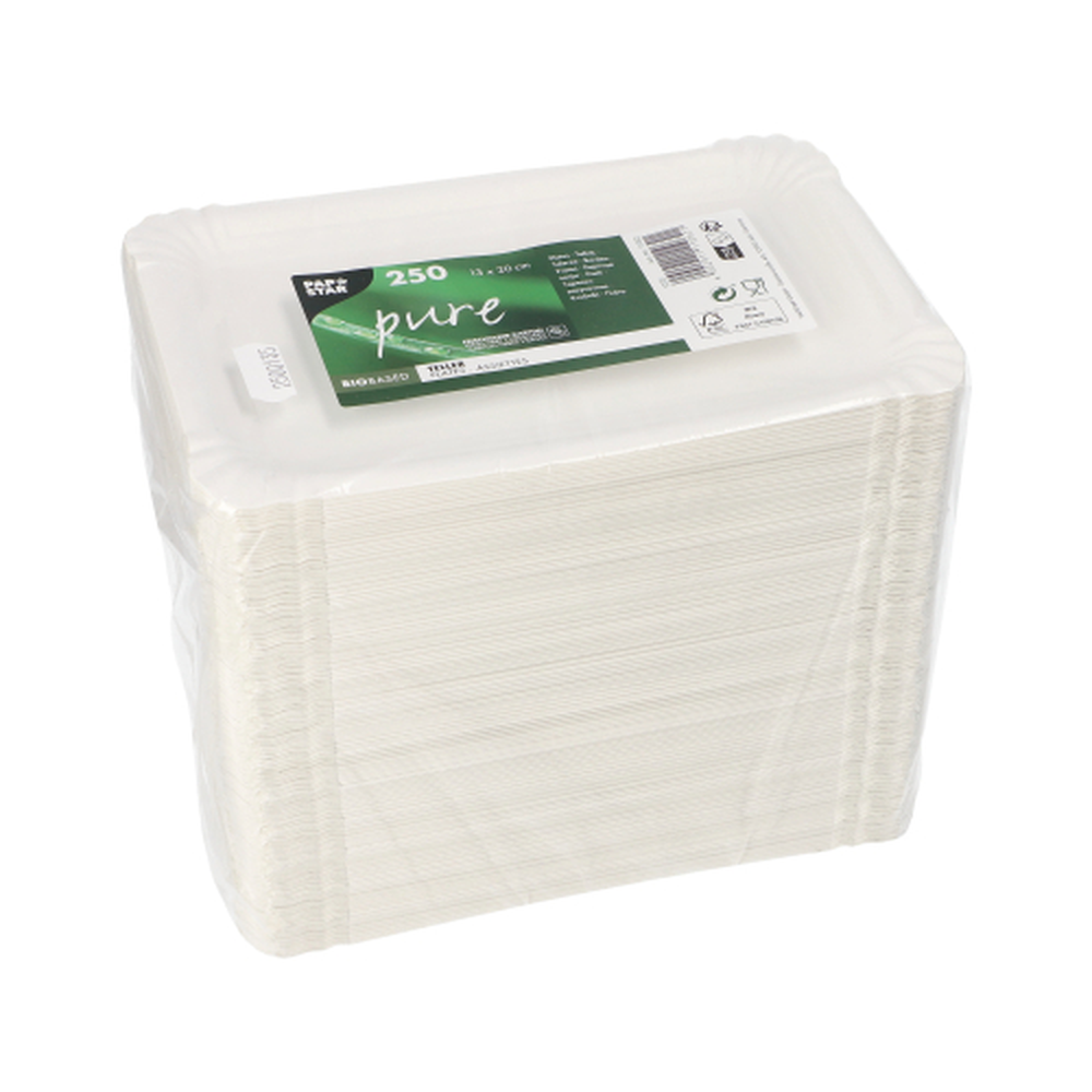 Papstar Teller, Pappe "pure" eckig 13 cm x 20 cm weiss
