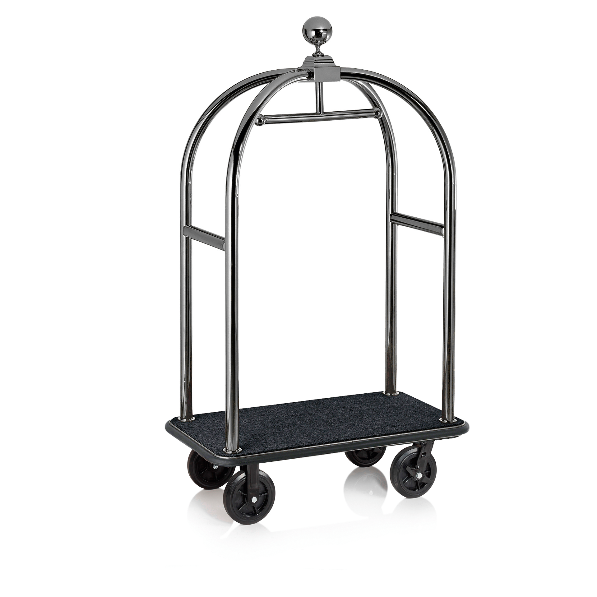 WAS Gepäckwagen Drift, 112 x 60 x 190 cm, gun metal, schwarzer Teppich, Chromnic