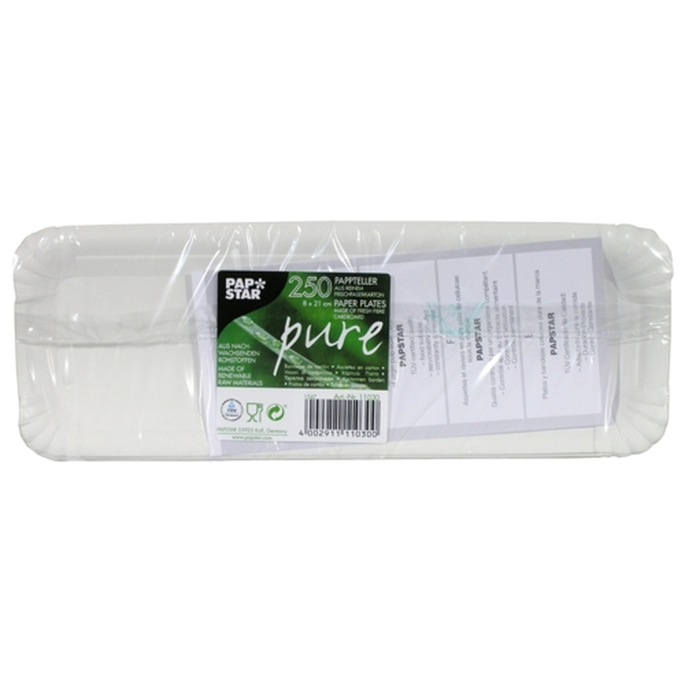 Papstar Teller, Pappe "pure" eckig 8 cm x 23 cm weiss