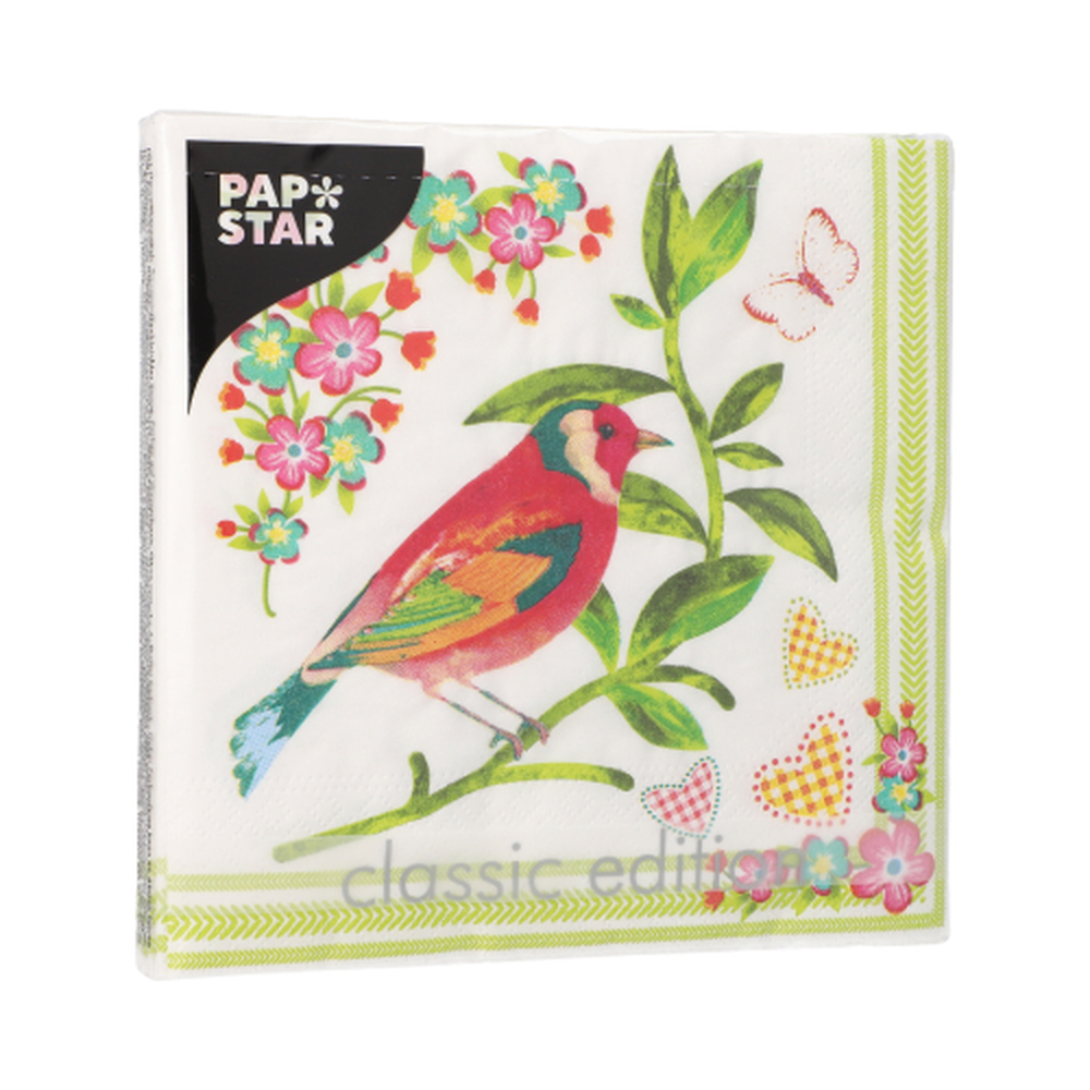 Papstar Servietten, 3-lagig 1/4-Falz 33 cm x 33 cm "Birdie"