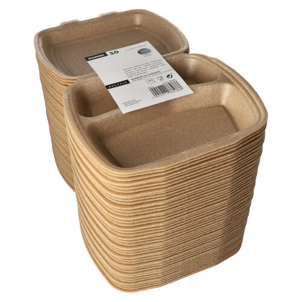 Papstar Menüboxen mit Klappdeckel, XPP 3-geteilt 7 cm x 20,5 cm x 24 cm beige
