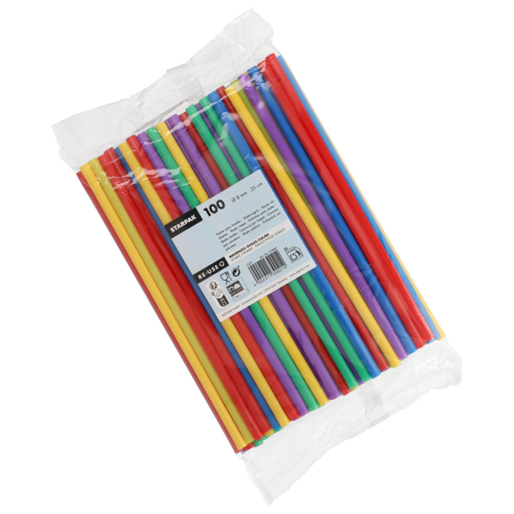 Papstar Mehrweg-Shake-Halme PP Ø 8 mm · 25 cm farbig sortiert