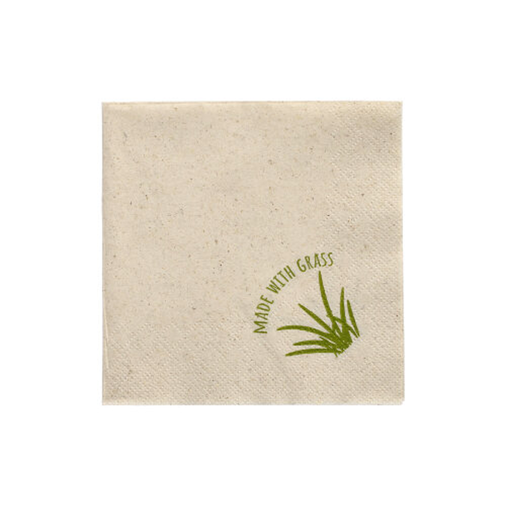 Papstar Servietten, 2-lagig 1/4-Falz 24 cm x 24 cm natur mit Grasanteil