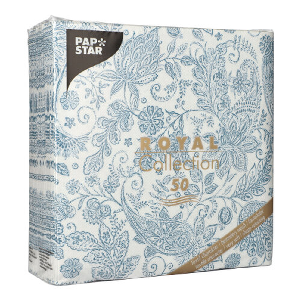 Papstar Servietten "ROYAL Collection" 1/4-Falz 40 cm x 40 cm blau "Paisley"