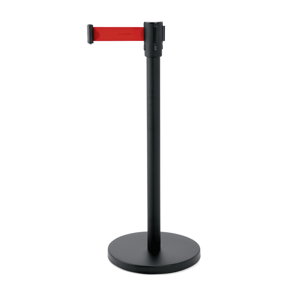 WAS Abgrenzungspfosten Ecoflex mit Gurtband 2 m rot, Edelstahl, schwarz lackiert