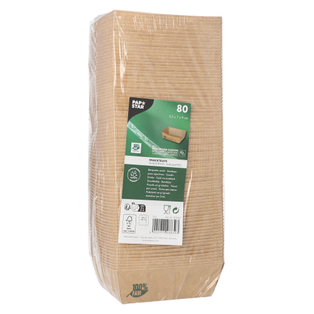 Papstar Snacktrays, Pappe "pure" 3,5 cm x 7 cm x 9 cm braun "100% Fair" klein