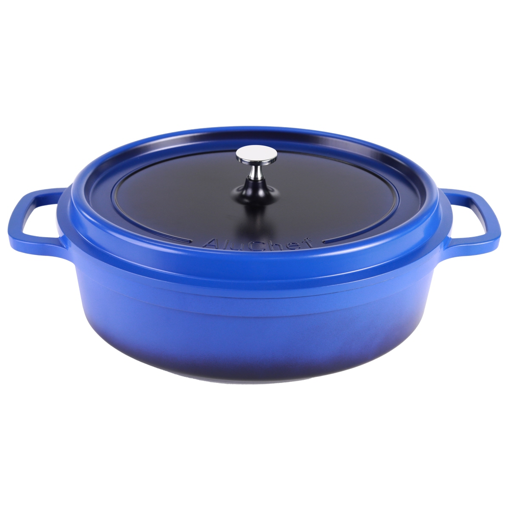 Contacto AluChef® Cocotte, oval 35 cm x 29 cm / blau Größe: 35 cm x 29 cm, Höhe: