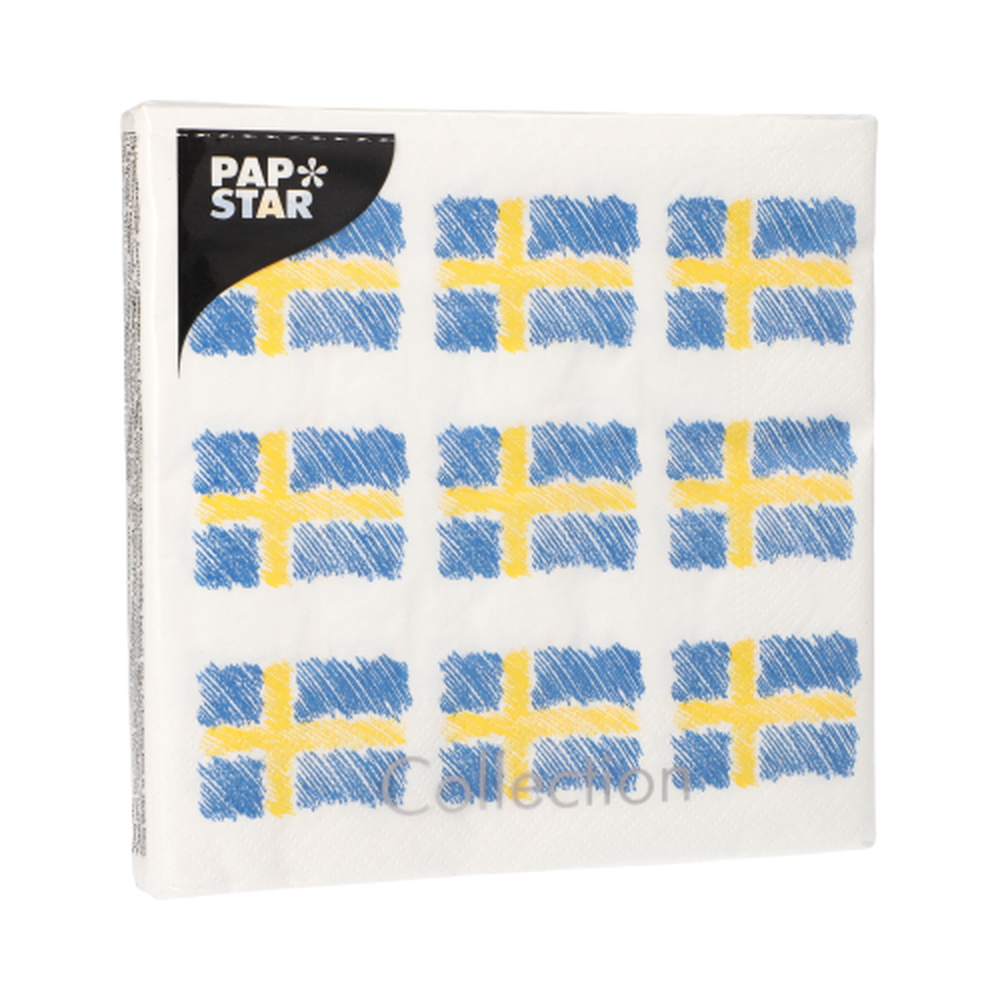 Papstar Servietten, 3-lagig 1/4-Falz 33 cm x 33 cm "Sverigeflagga"