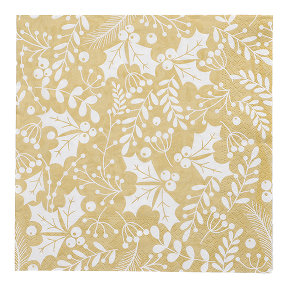 Papstar Servietten, 3-lagig 1/4-Falz 40 cm x 40 cm gold "Houx et Gui"