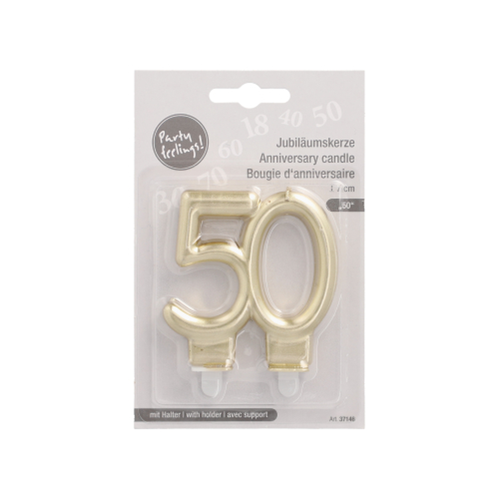 Papstar Jubiläumskerzen mit Halter 7 cm gold "50"