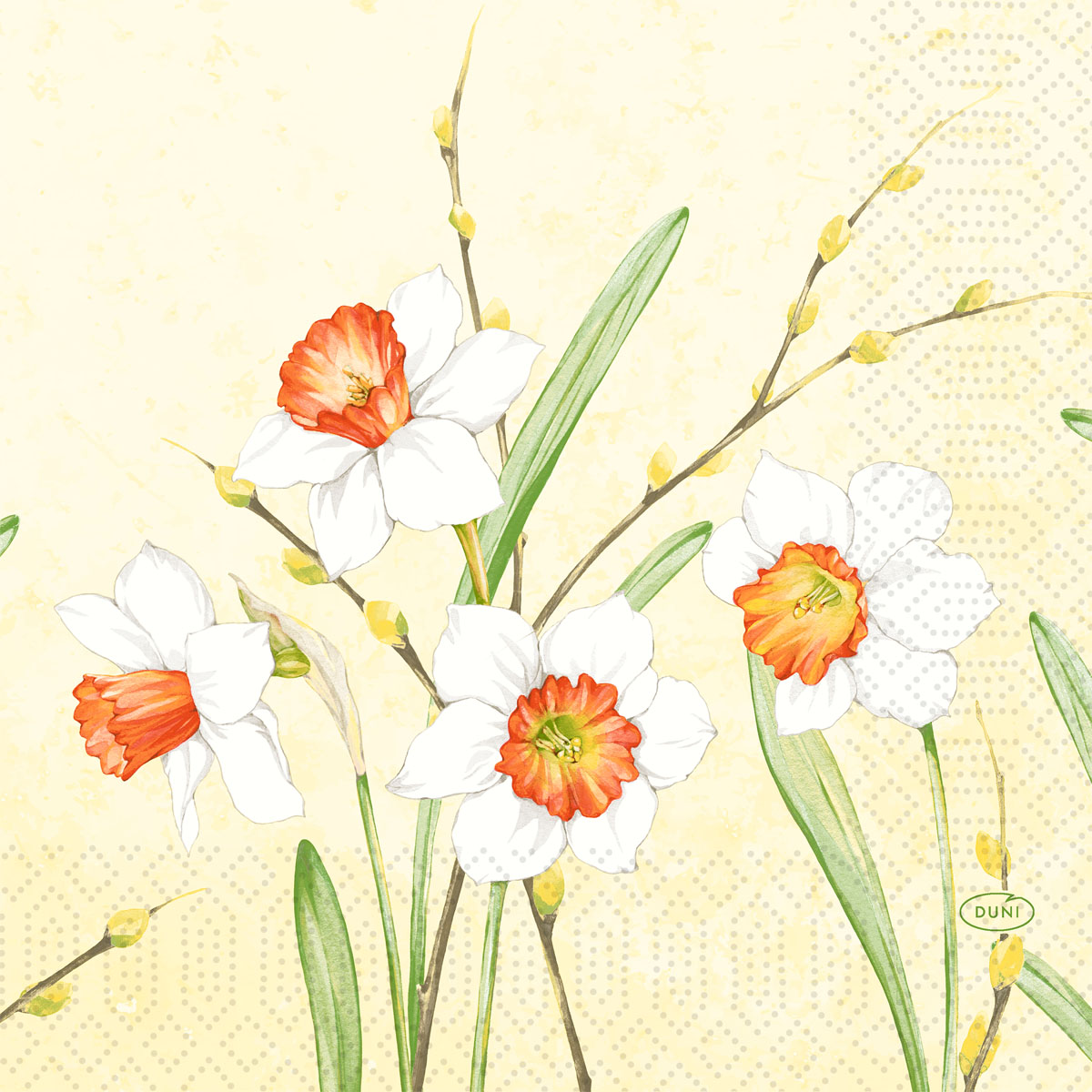 Duni Motiv-Zelltuchservietten 33 X 33 cm, 3-lagig, 1/4-Falz Daffodil Joy