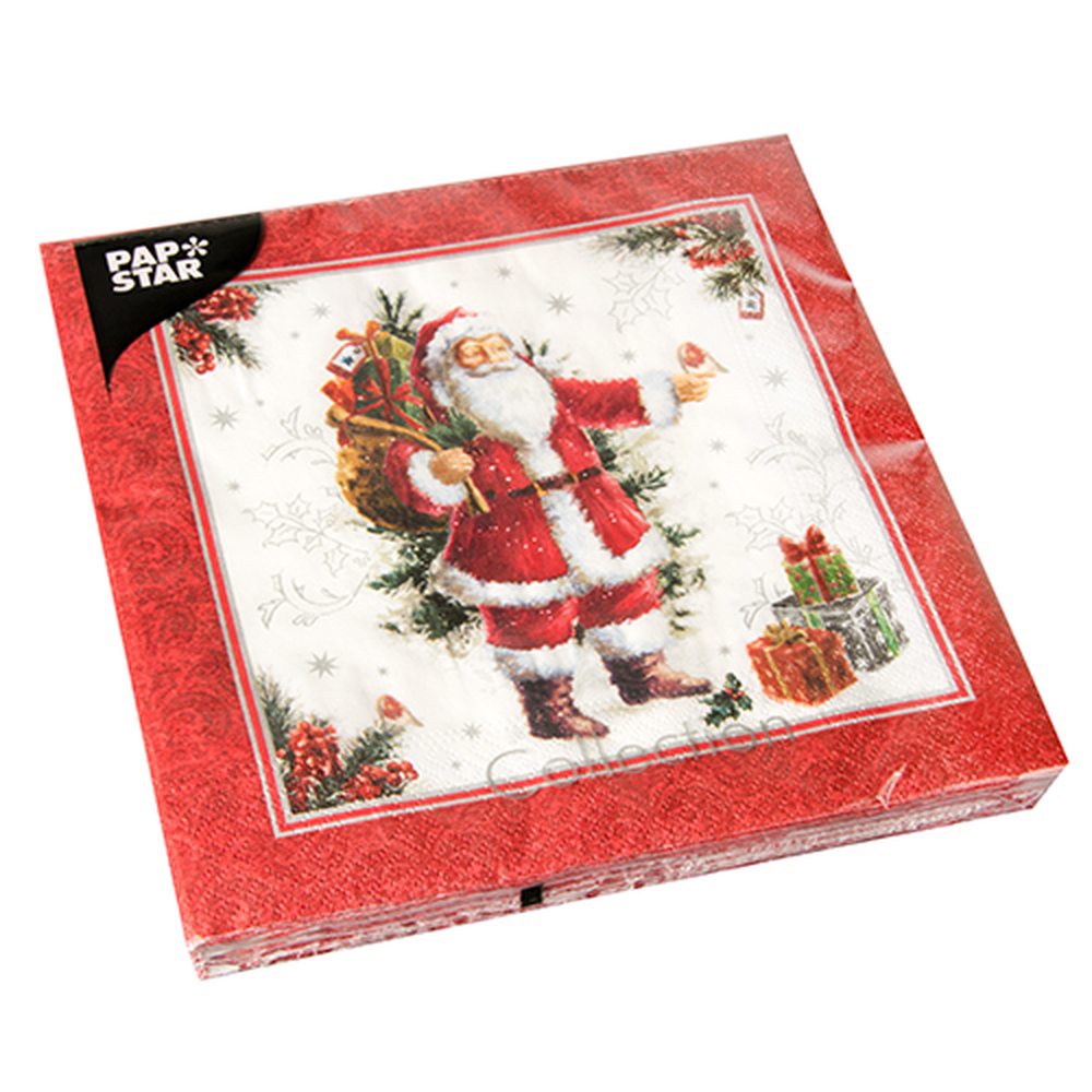 Papstar Servietten, 3-lagig 1/4-Falz 40 cm x 40 cm "HoHoHo"