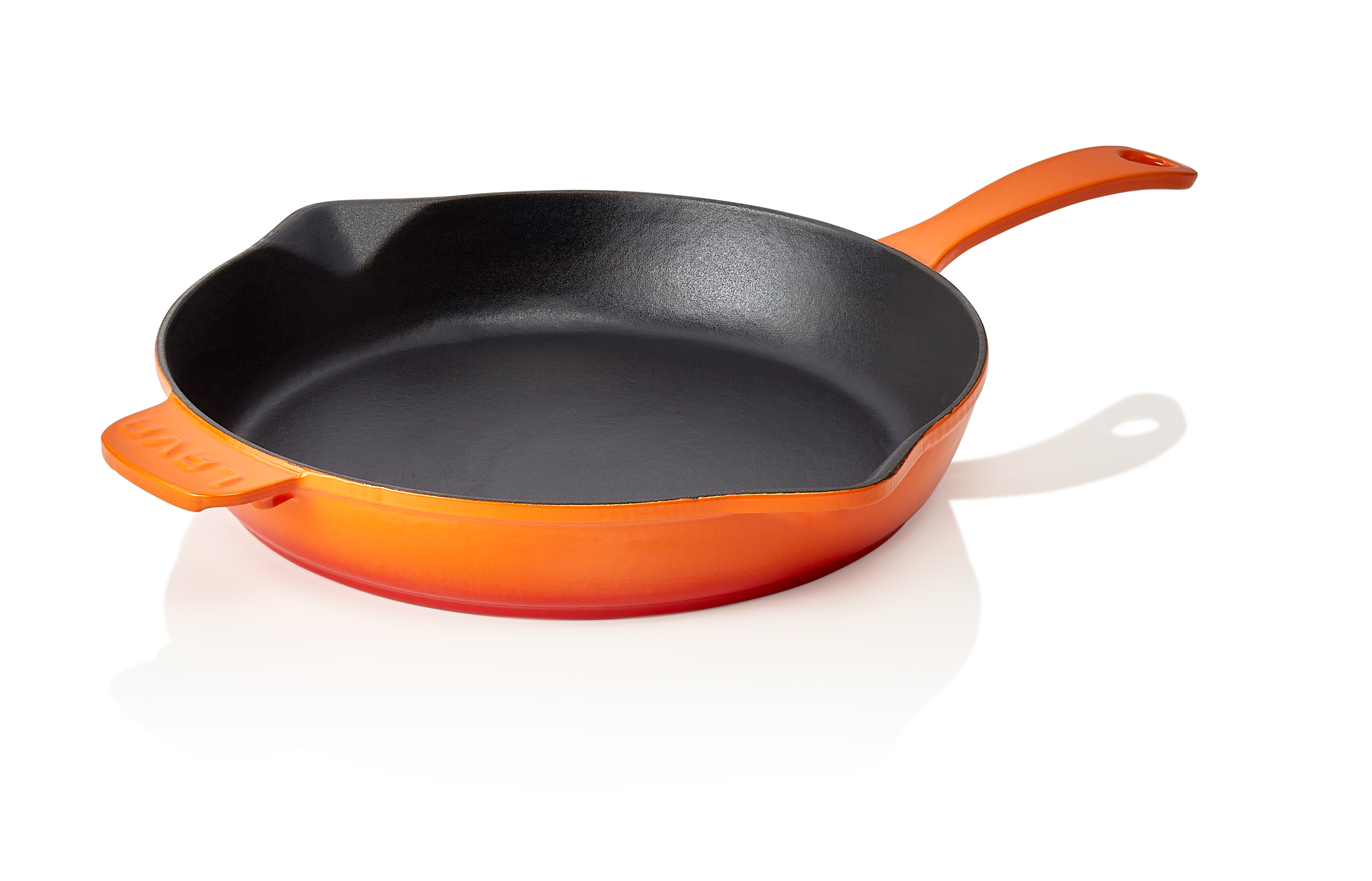 WAS Pfanne Ø oben 28,5 cm Höhe 5,3 cm Stiel 14 cm orange Gusseisen