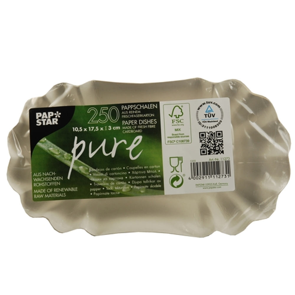 Papstar Schalen, Pappe "pure" oval 10,5 cm x 17,5 cm x 3 cm weiss