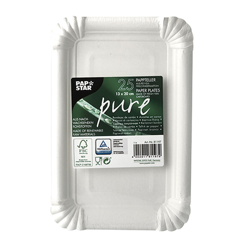 Papstar Teller, Pappe "pure" eckig 13 cm x 20 cm weiss