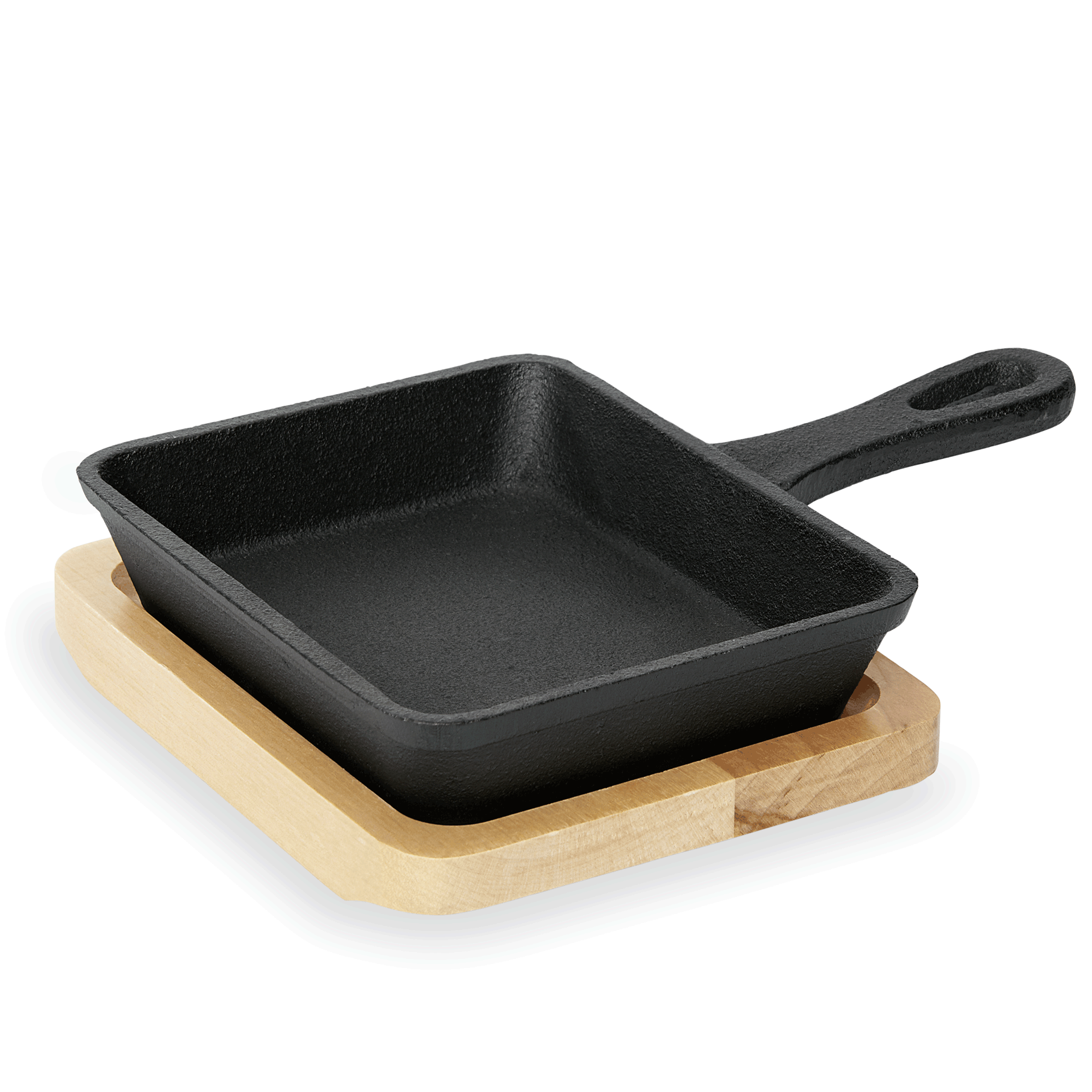 WAS Mini Servierpfanne IRON DINING, mit Holzuntersetzer, 12,5 x 10,5 x 2,5 cm, G