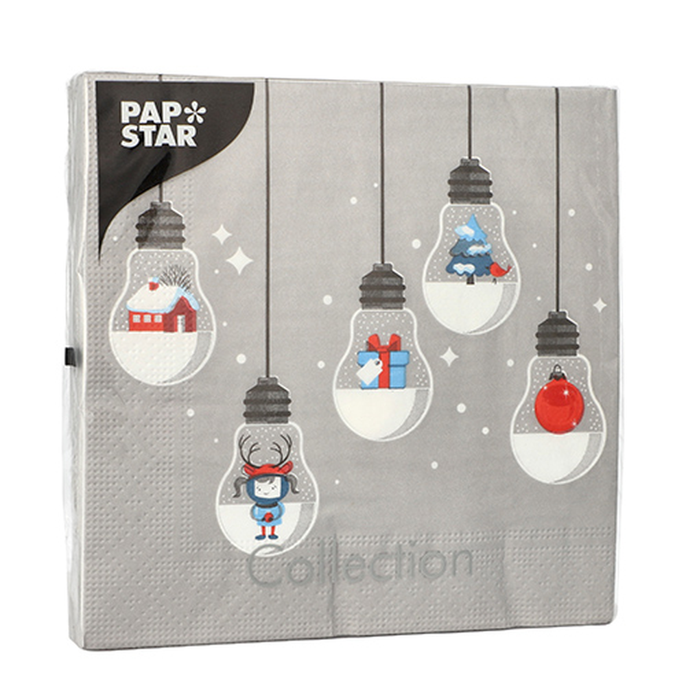 Papstar Servietten, 3-lagig 1/4-Falz 33 cm x 33 cm grau "Lighting"