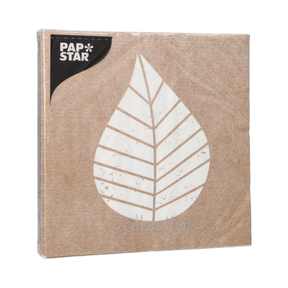 Papstar Servietten, 3-lagig 1/4-Falz 33 cm x 33 cm natur "Graphic Leaves"