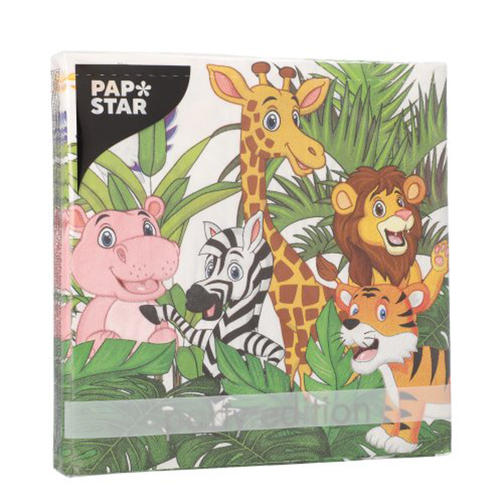 Papstar Servietten, 3-lagig 1/4-Falz 33 cm x 33 cm "Jungle"