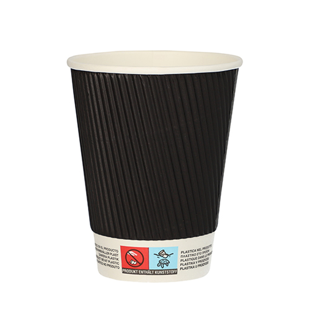 Papstar Trinkbecher, Pappe "To Go" 0,3 l Ø 9 cm · 11 cm schwarz Ripple Wall