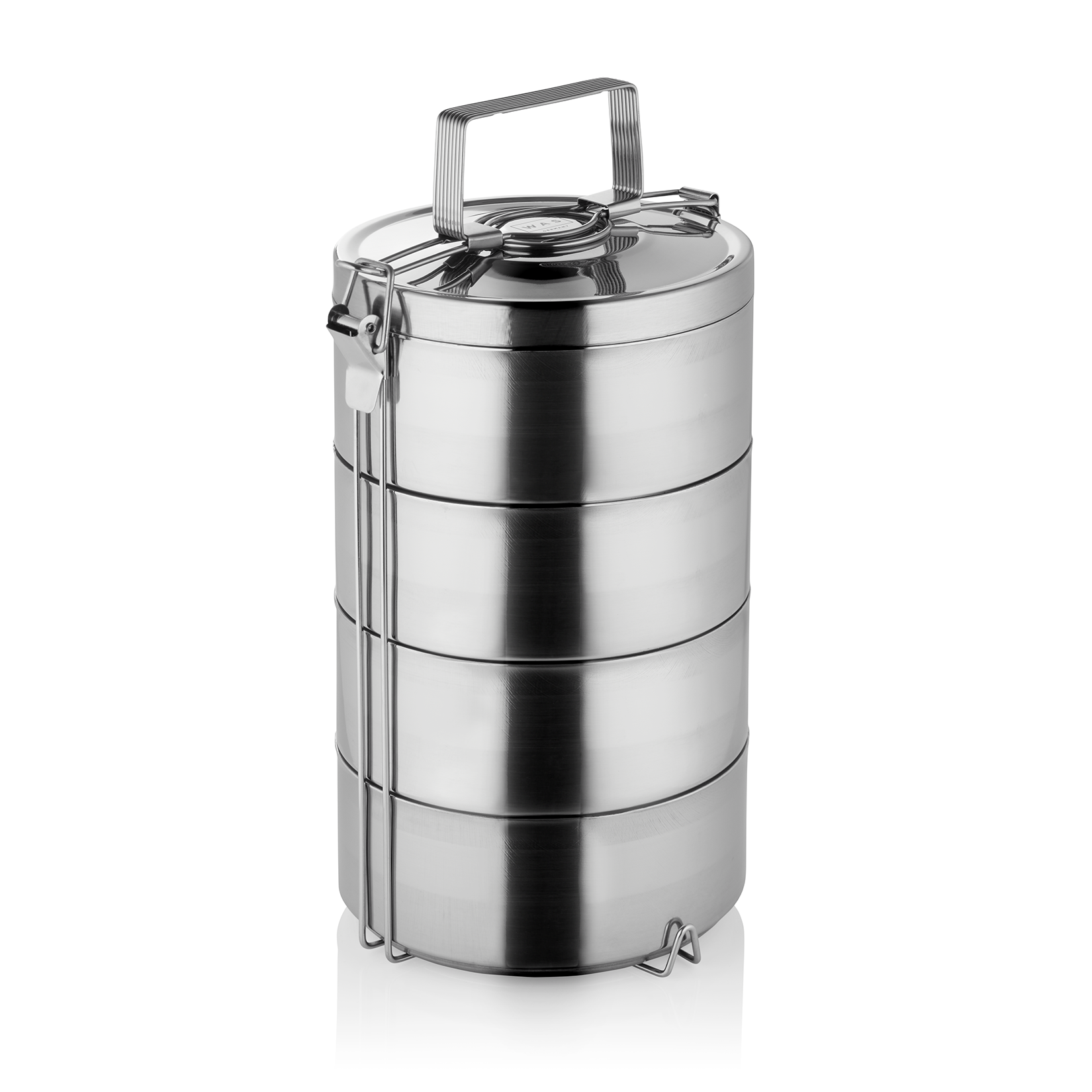 WAS Thermoetagentransportbehälter mit 4 Speiseeinsätzen á 0,9 ltr., Edelstahl