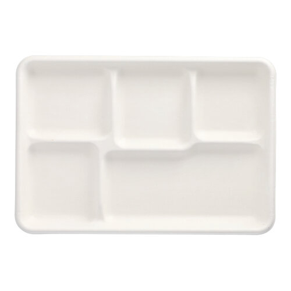 Papstar Menü-Trays, Zuckerrohr "pure" 5-geteilt 2,4 cm x 21,6 cm x 31,7 cm weiss