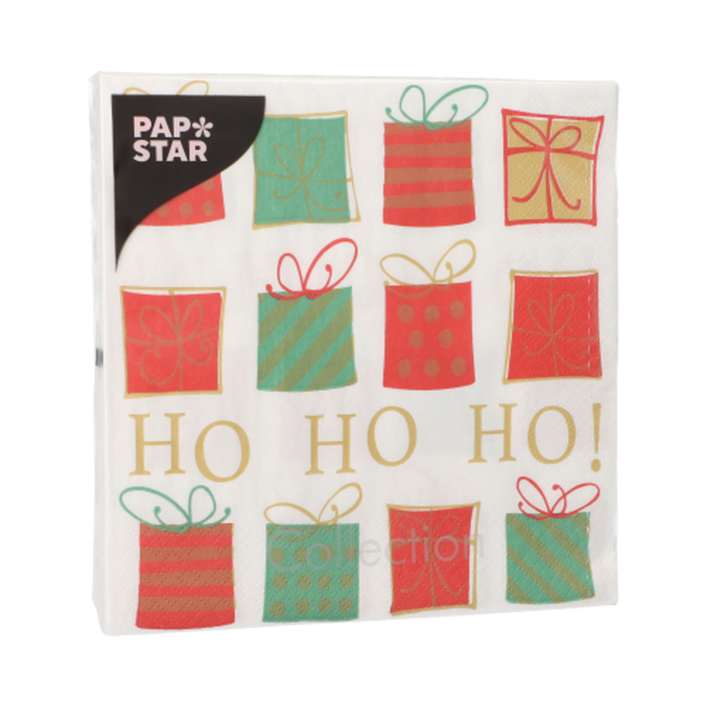 Papstar Servietten, 3-lagig 1/4-Falz 33 cm x 33 cm "Christmas Gifts"