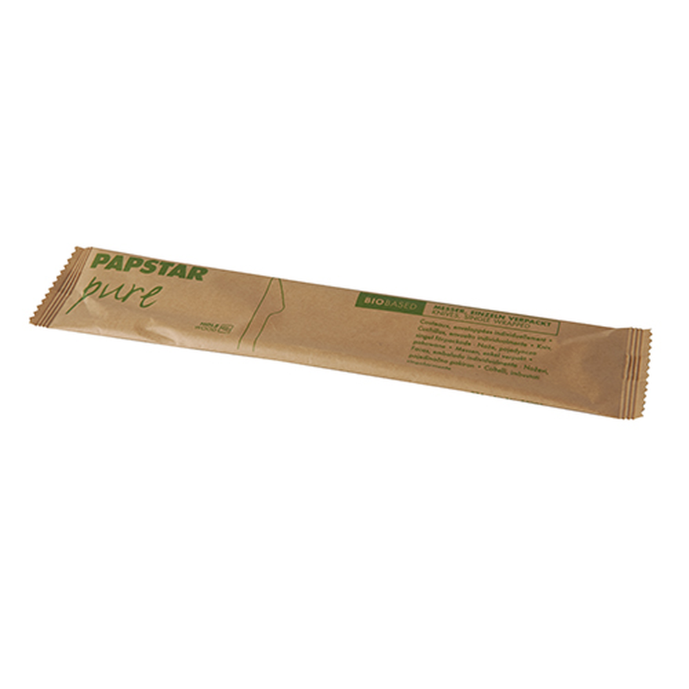 Papstar Messer, Holz "pure" 16,5 cm einzeln verpackt in Papierbeutel