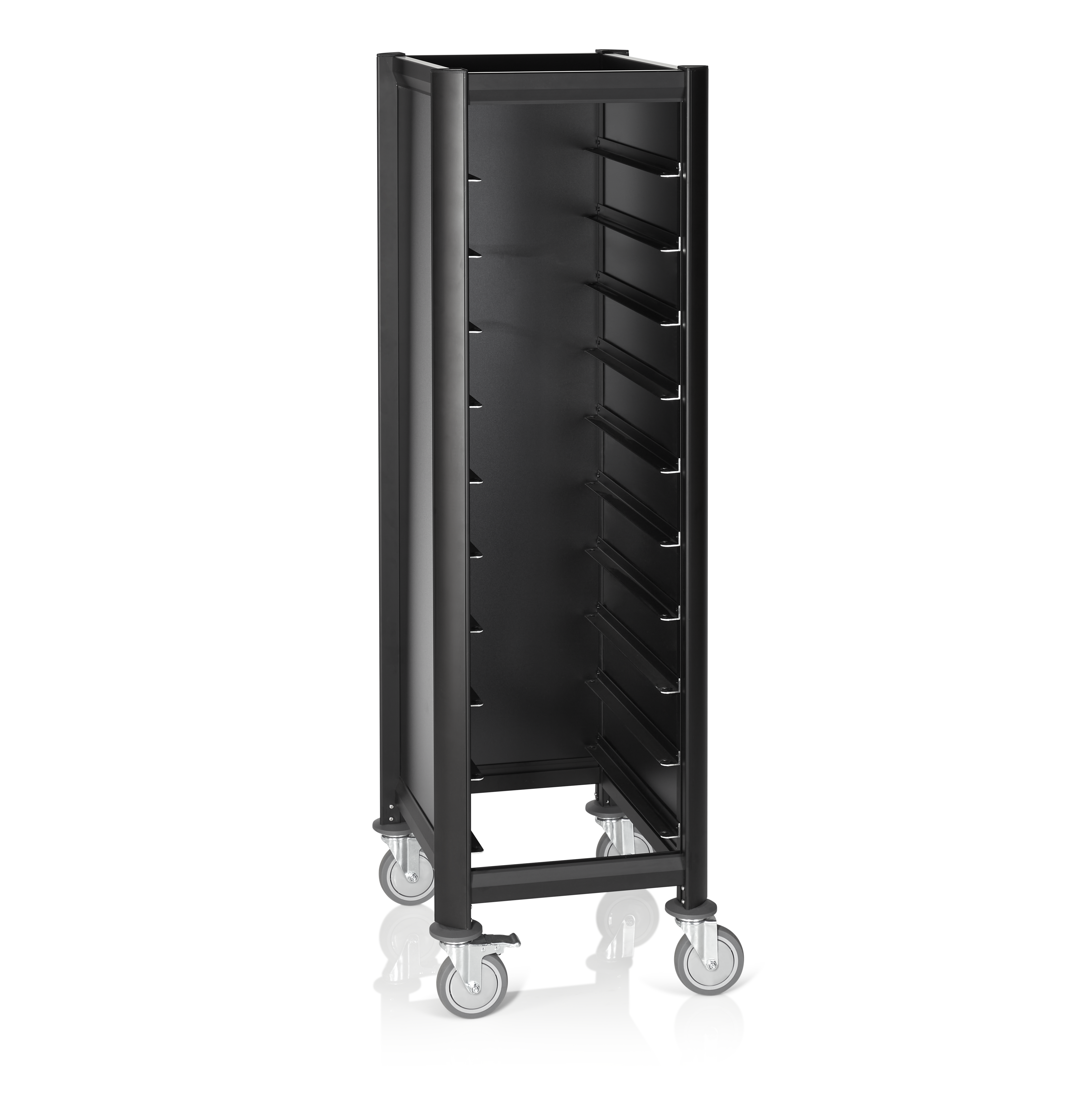 WAS EN Regalwagen SINGLE MENSA BLACK, für 10 EN Tabletts, schwarz, 60 x 50 x 165