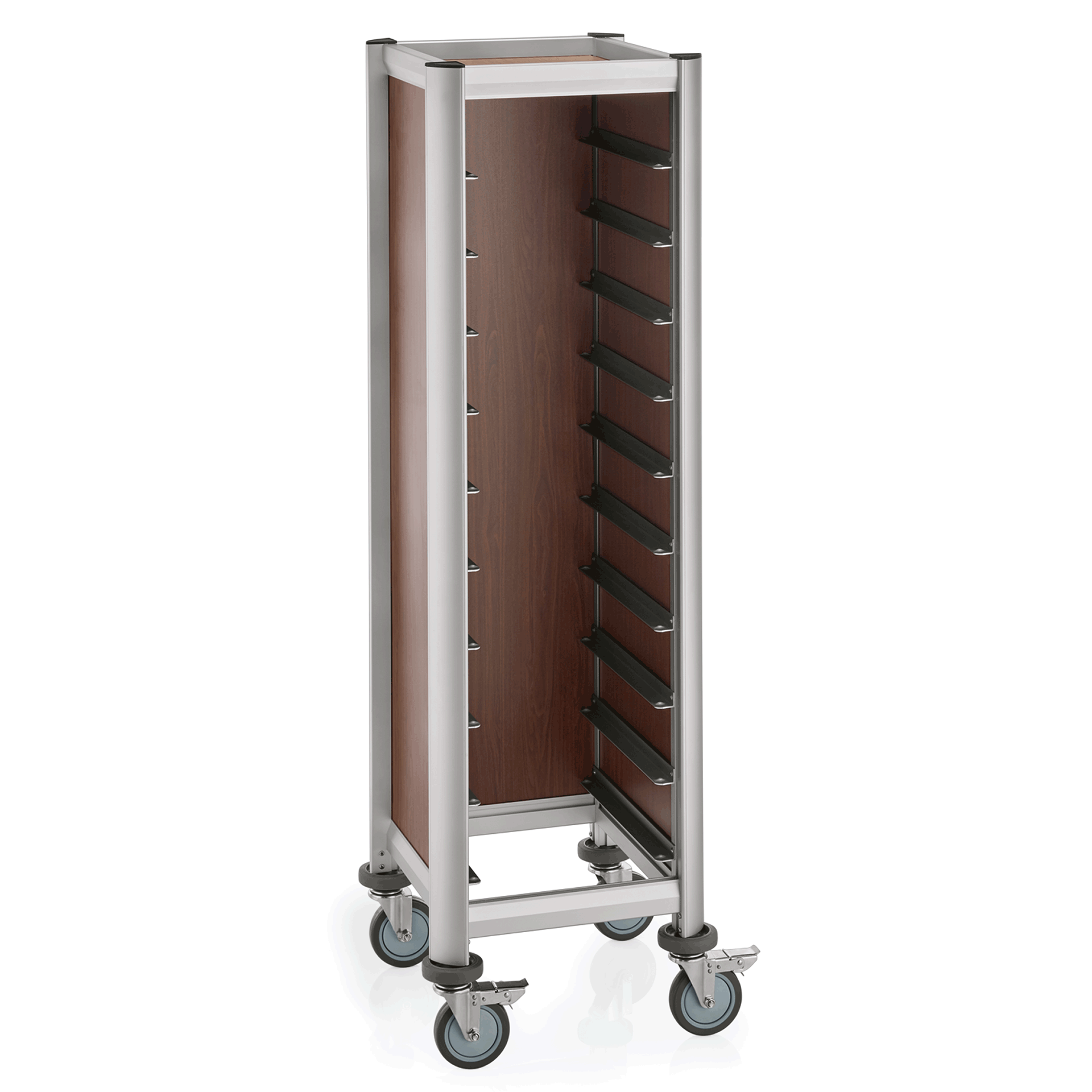 WAS Tablettwagen SINGLE MENSA, für 10 Tabletts, braun, 51,5 x 47,5 x 165, MDF Ho
