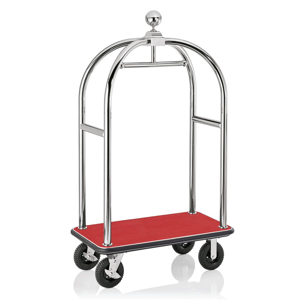 WAS Gepäckwagen DRIFT, 112 x 60 x 190 cm, silberfarben, schwarzer Teppich, Chrom