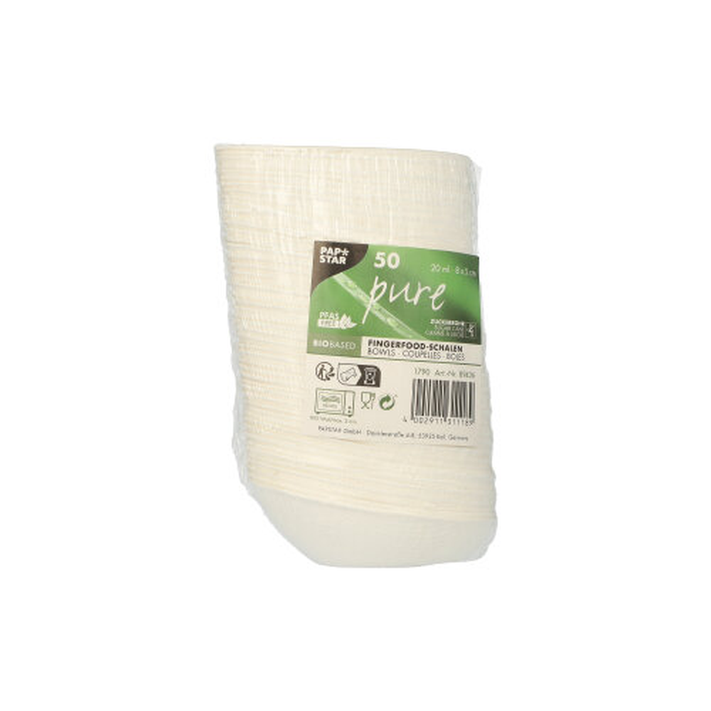 PAPSTAR Fingerfood - Schalen, Zuckerrohr pure 20 ml 2,7 cm x 5 cm x 8 cm we