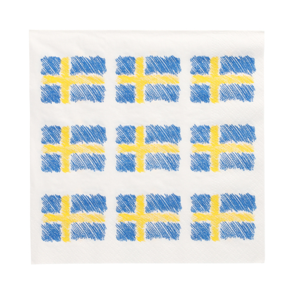Papstar Servietten, 3-lagig 1/4-Falz 33 cm x 33 cm "Sverigeflagga"