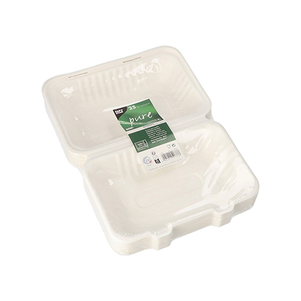 Papstar Menüboxen, Zuckerrohr "pure" ungeteilt 7,9 cm x 23 cm x 15,5 cm weiss