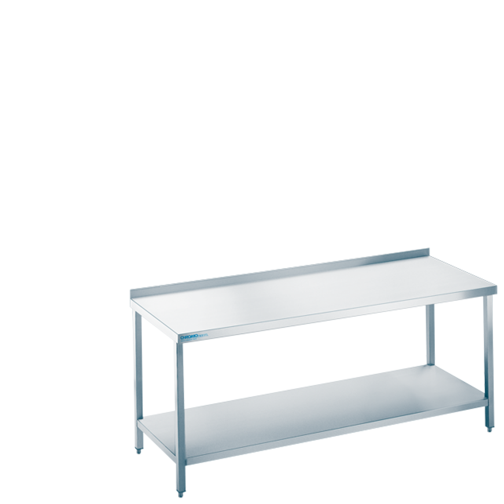 Chromonorm Arbeitstisch mit Zwischenboden, mit Tischplatte hinten auf  - 1800x60