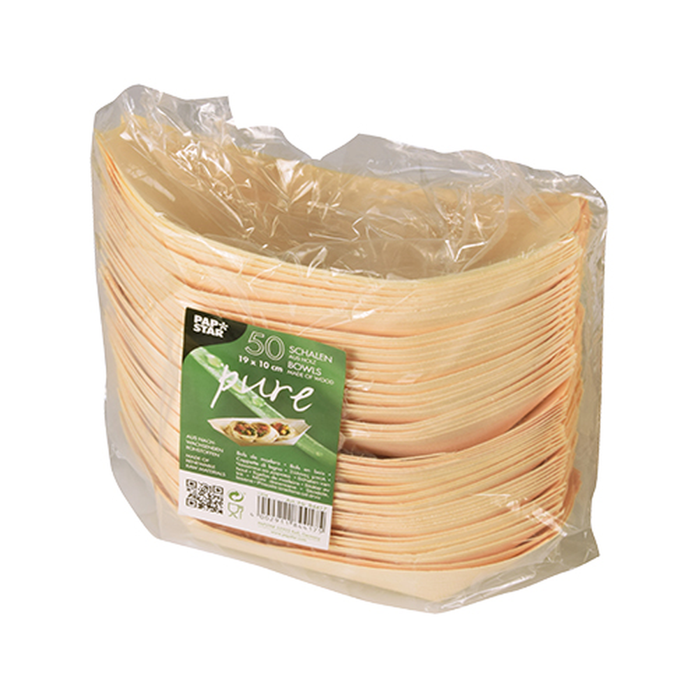 Papstar Fingerfood - Schalen, Holz "pure" 19 cm x 10 cm "Schiffchen"